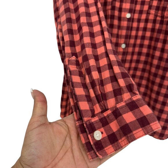 Old Navy Womens SZ M Marron/Coral Checkered Light Flannel Button-Down Shirt - Picture 9 of 12